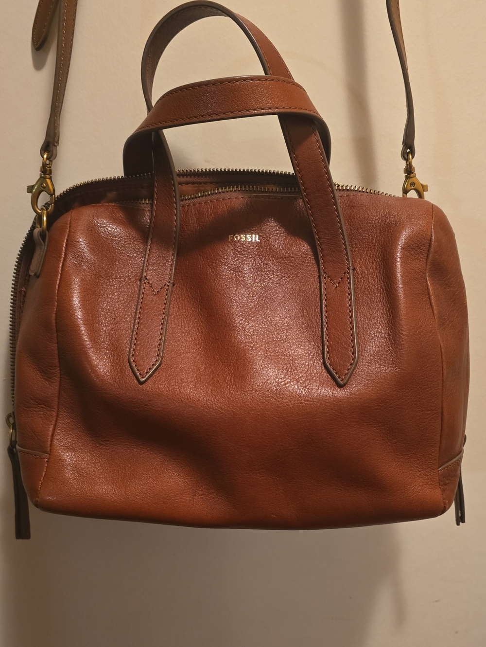 Fossil Cognac Leather Satchel with Adjustable Crossbody Strap - Picture 2 of 9